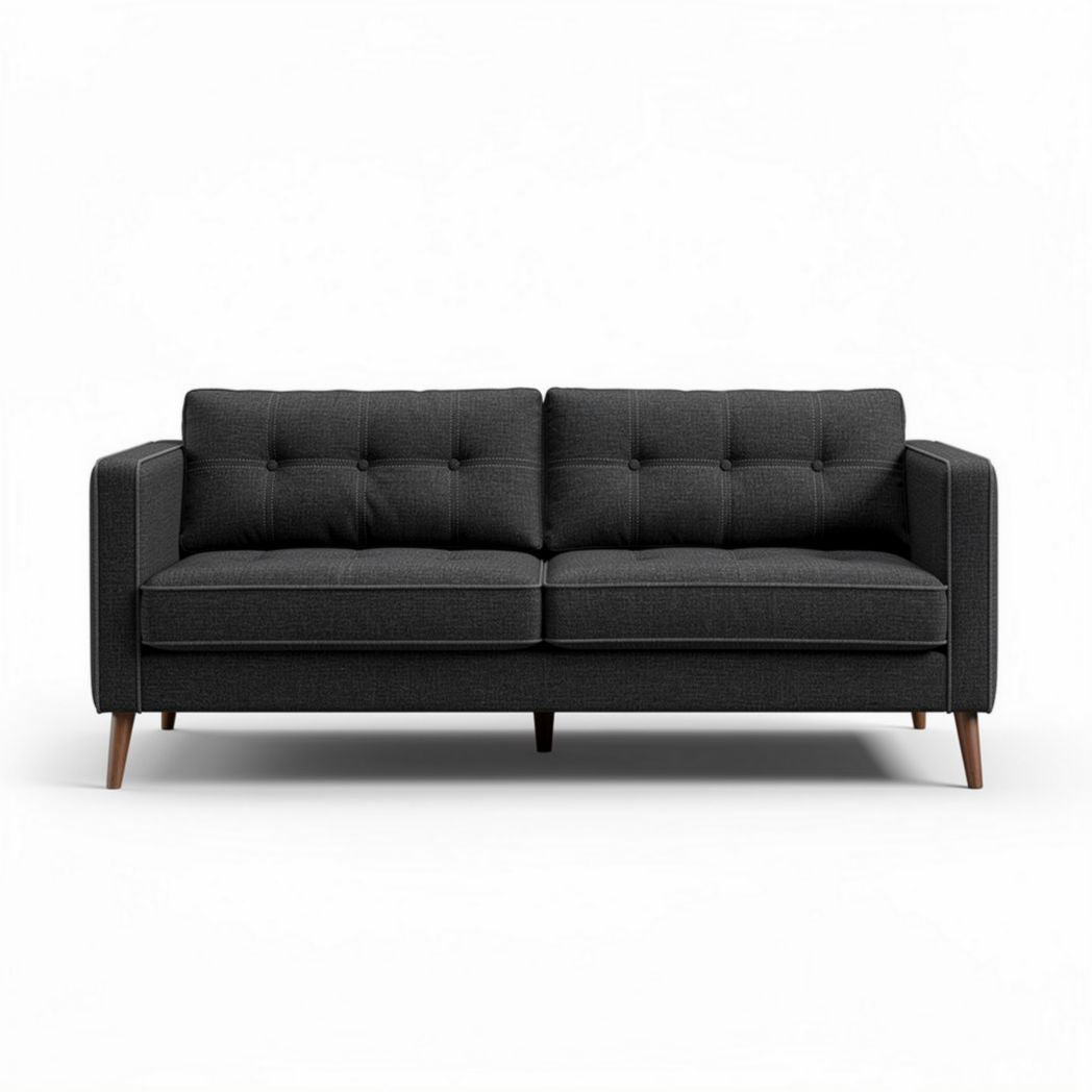 Canapé en tissu gris anthracite avec pieds en bois de dimensions 180 x 80 x 85cm