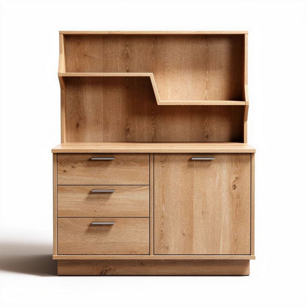 Buffet en bois naturel avec étagère et tiroirs 80 x 40 x 100cm
