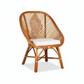 Fauteuil en rotin naturel de 75 x 70 x 90cm avec coussin blanc pour intérieur et extérieur