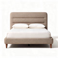 Lit double en tissu beige avec tête de lit rembourrée dimensions 200 x 160 x 120cm