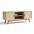 Meuble tv en bois naturel 120 x 40 x 50cm avec portes coulissantes