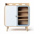 Meuble de rangement en bois clair et bleu 80 x 40 x 90cm avec étagères ouvertes