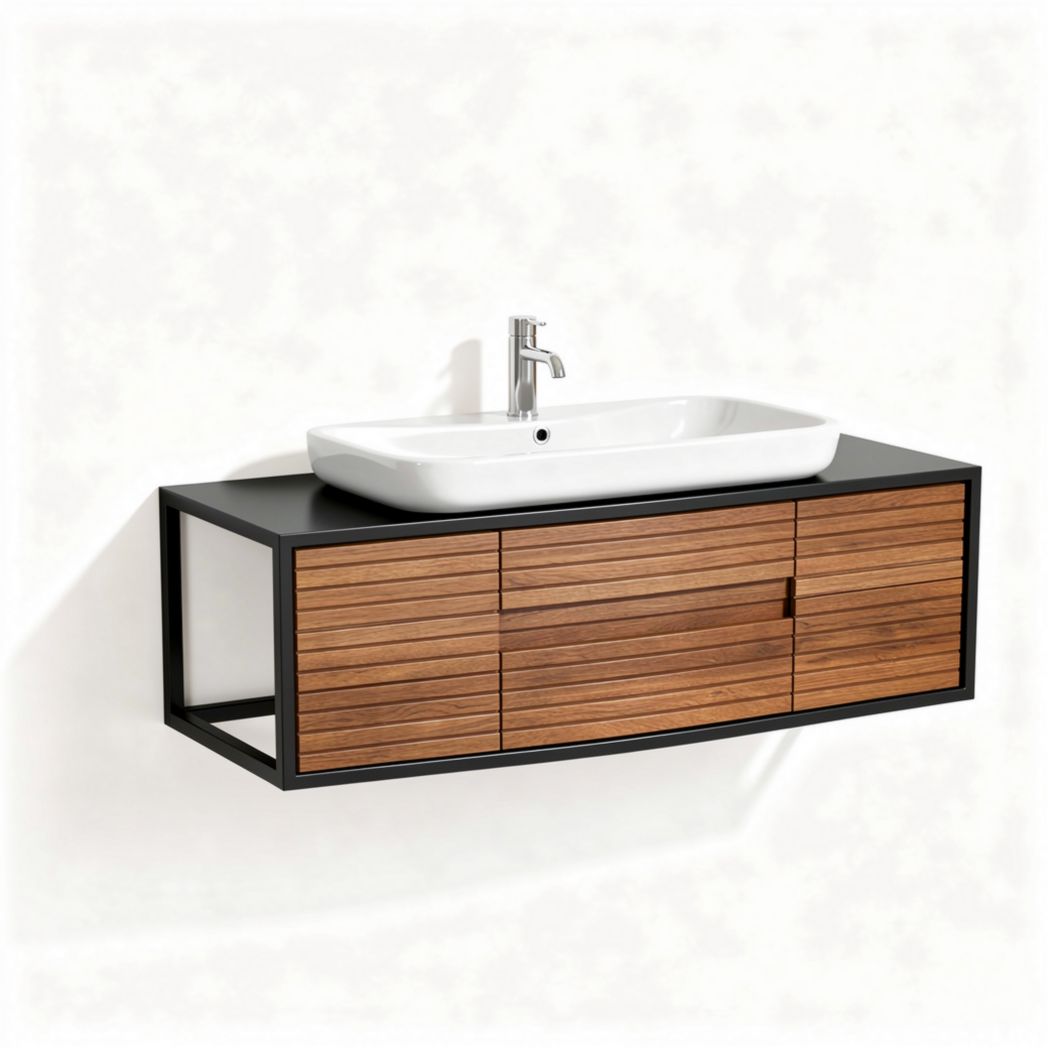 Meuble de salle de bain suspendu en bois avec lavabo blanc 120 x 50 x 40cm