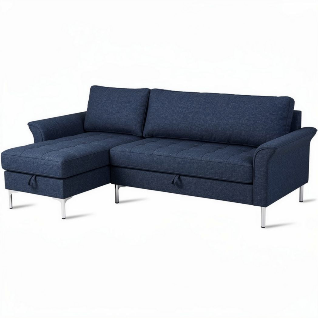 Canapé d'angle en tissu bleu avec rangement dimensions 200 x 90 x 85 cm