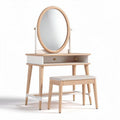 Coiffeuse en bois avec miroir ovale et banc rembourré 90 x 40 x 140cm