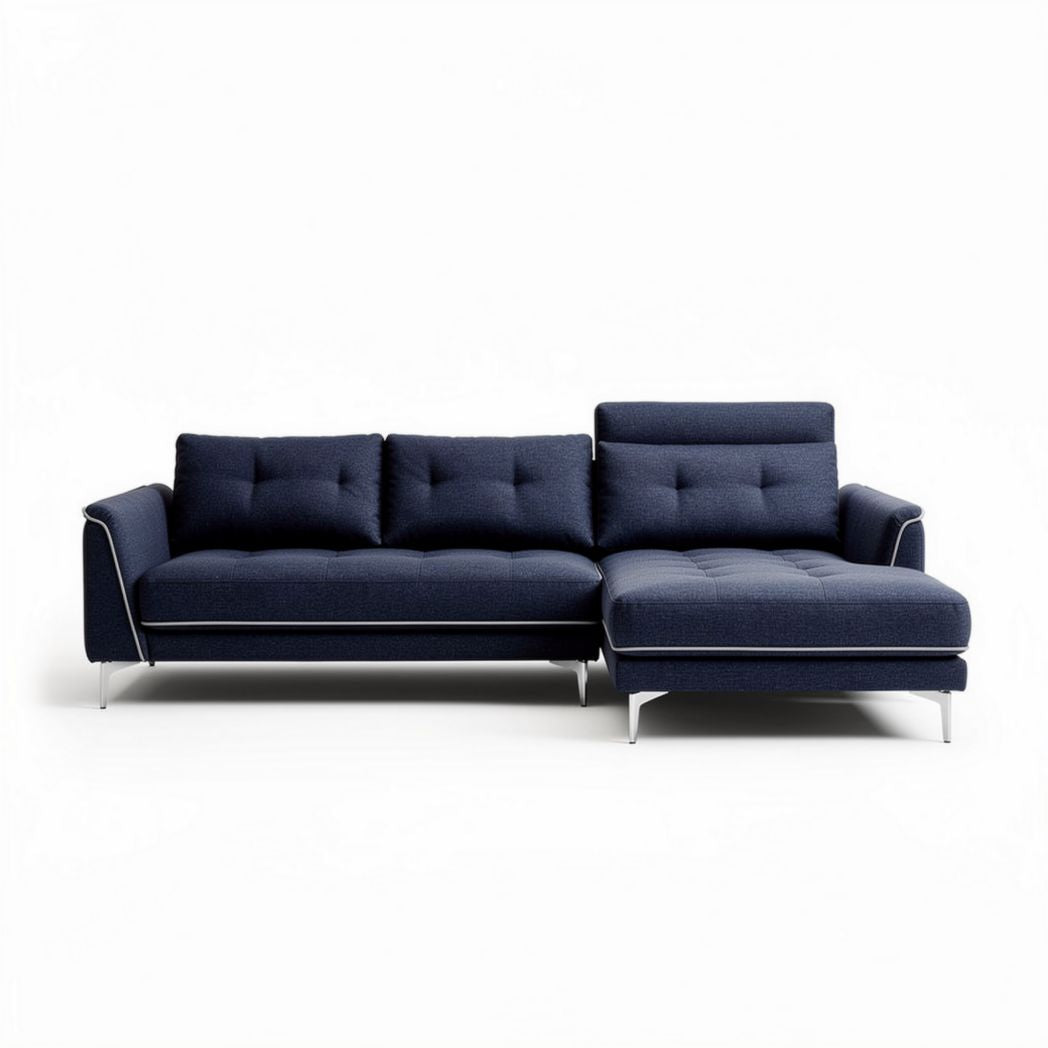 Canapé d'angle en tissu bleu nuit dimensions 210 x 90 x 85cm