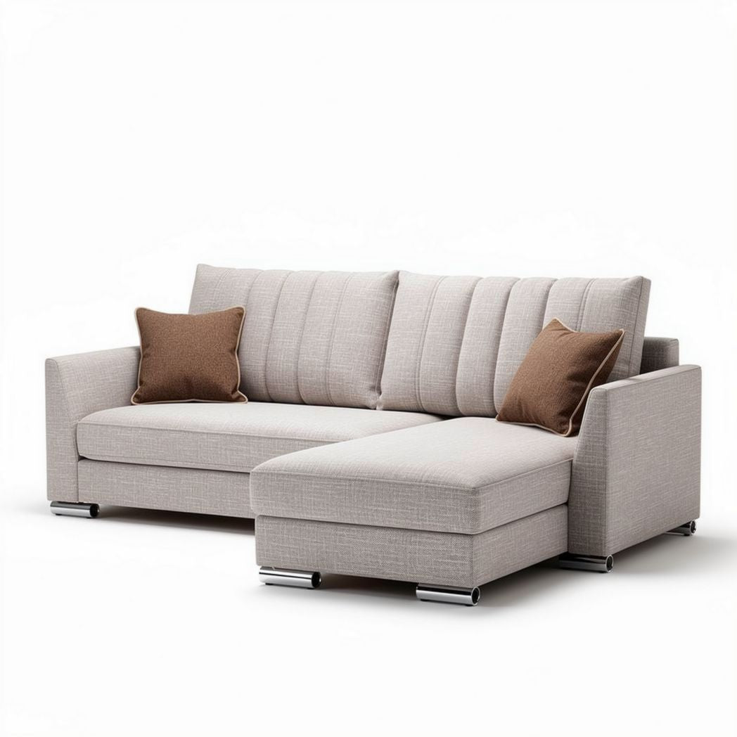Canapé en tissu beige avec coussins décoratifs dimensions 200 x 90 x 75cm