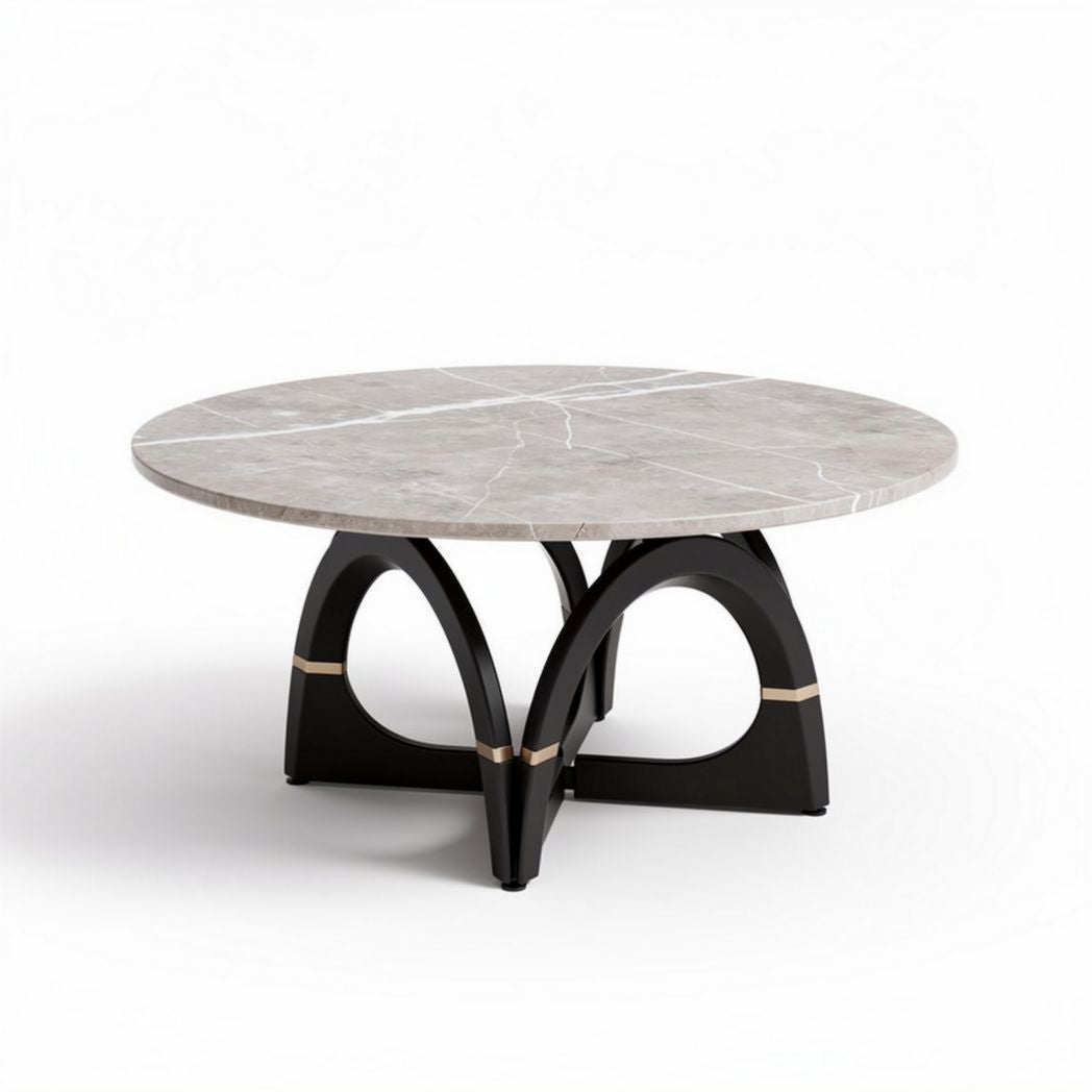 Table basse ronde en marbre gris avec pieds en métal noir 90 x 90 x 40cm